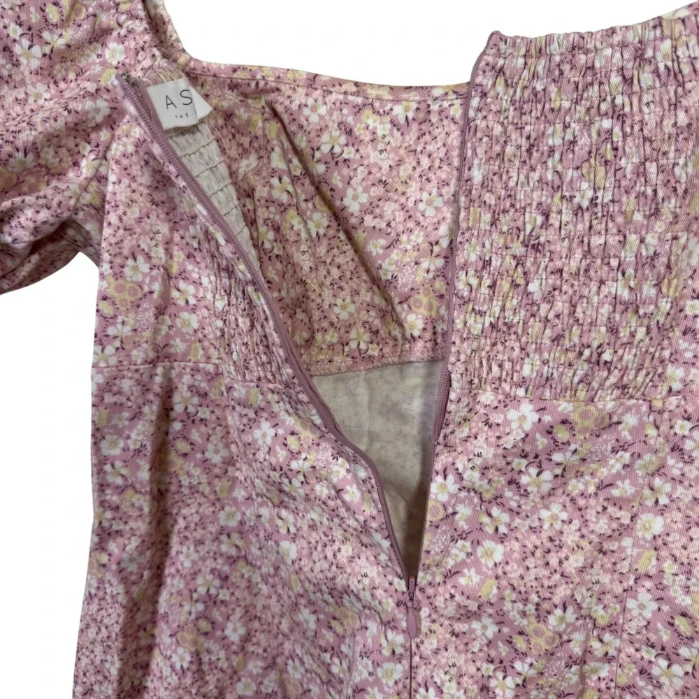 ASTR the Label Mini Dress Medium Mauve Pink Floral Square Neck Puff Sleeve - Picture 4 of 8